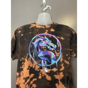 Mortal Kombat Shirt Mens XL Black Bleach Tie Dye Dragon Logo Graphic Tee Gaming